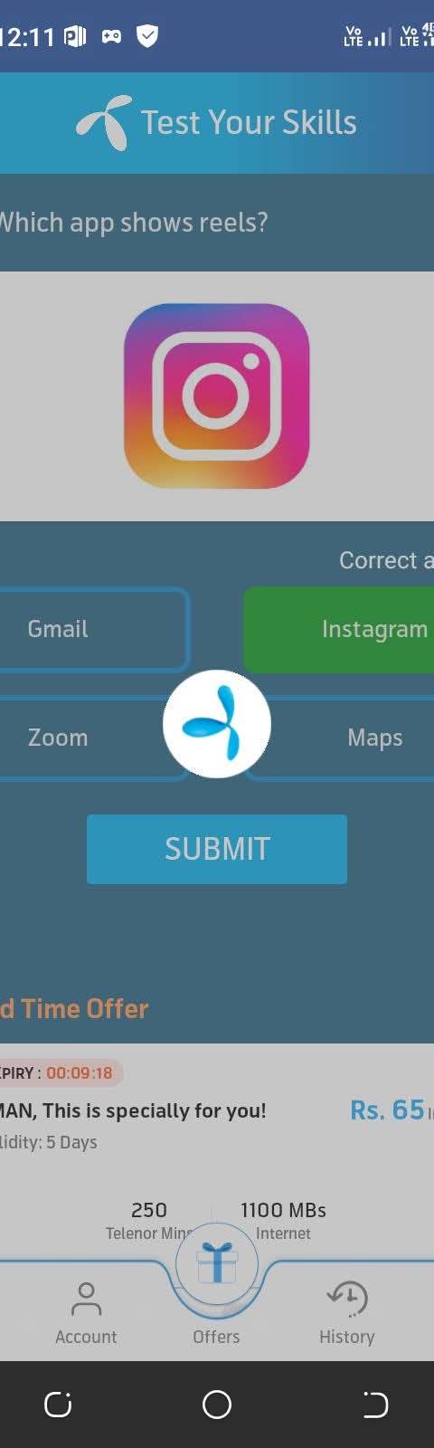 Telenor Quiz Question 5 – Which app shows reels? – Correct Answer: Instagram