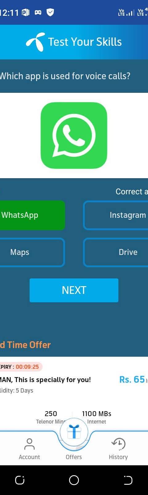 Telenor Quiz Question 4 – Which app is used for voice calls? – Correct Answer: WhatsApp