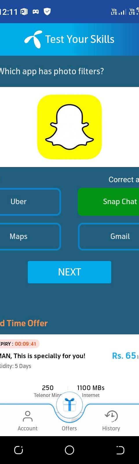 Telenor Quiz Question 2 – Which app has photo filters? – Correct Answer: Snap Chat