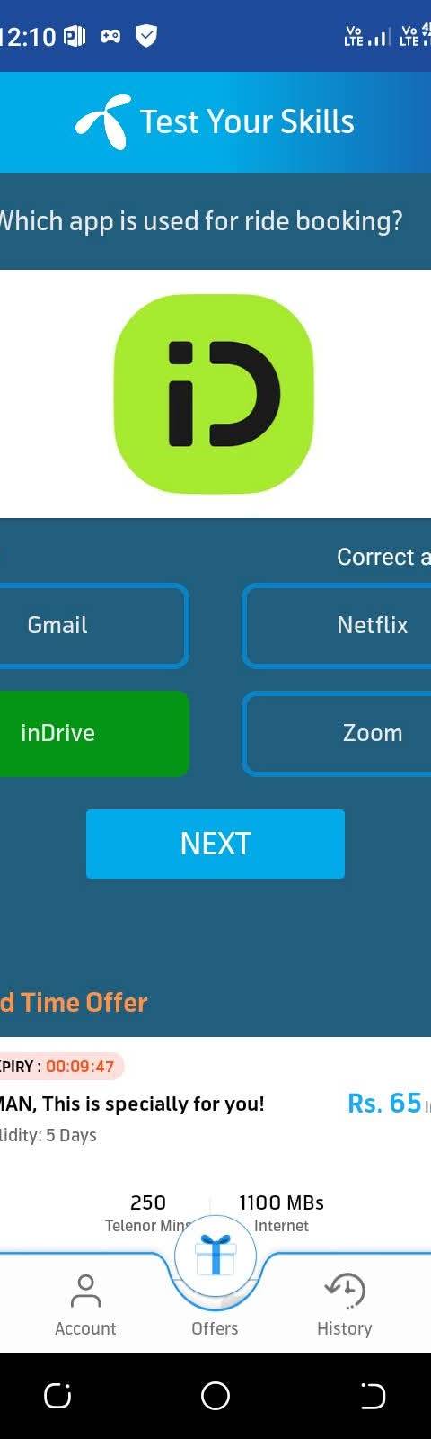 My Telenor Answer Today – Question 1 – Which app is used for ride booking? – Correct Answer: inDrive
