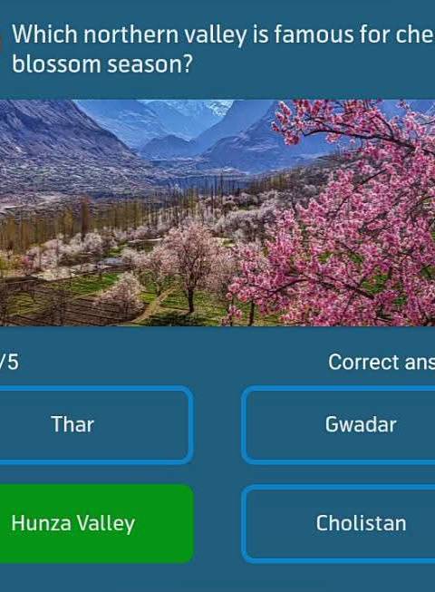 My Telenor Answer Today – Question 1 – Which northern valley is famous for cherry blossom season? – Correct Answer: Hunza Valley