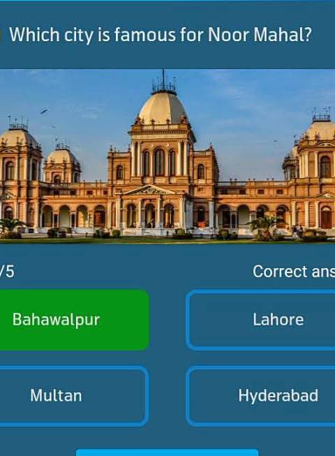 Telenor Quiz Question 4 – Which city is famous for Noor Mahal? – Correct Answer: Bahawalpur