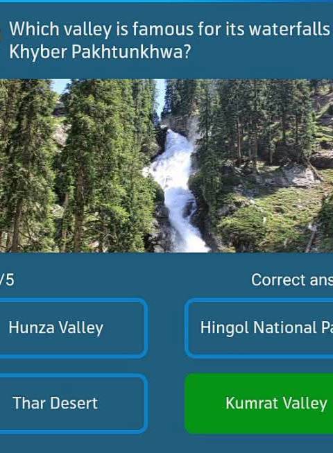 Telenor Quiz Question 5 – Which valley is famous for its waterfalls in Khyber Pakhtunkhwa? – Correct Answer: Kumrat Valley
