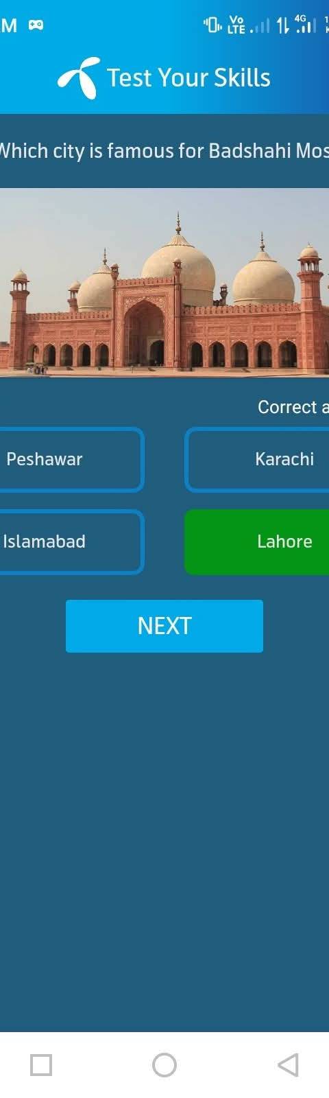 Telenor Quiz Question 4 – Which city is famous for Badshahi Mosque? – Correct Answer: Lahore