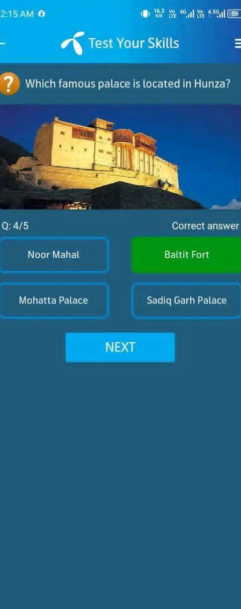 Telenor Quiz Question 4 – Which famous palace is located in Hunza? – Correct Answer: Balttit Fort