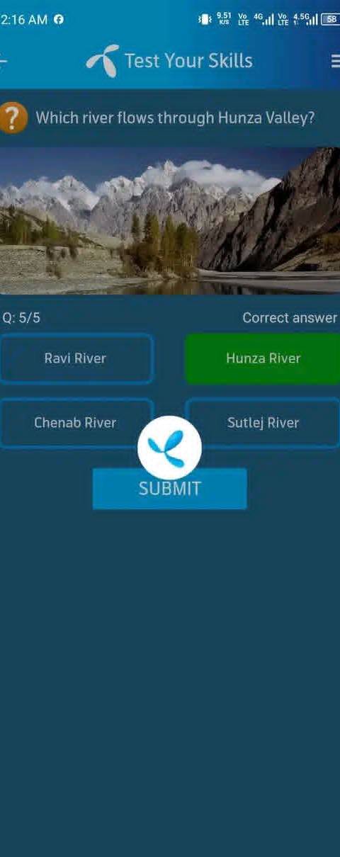 Telenor Quiz Question 5 – Which river flows through Hunza Valley? – Correct Answer: Hunza River