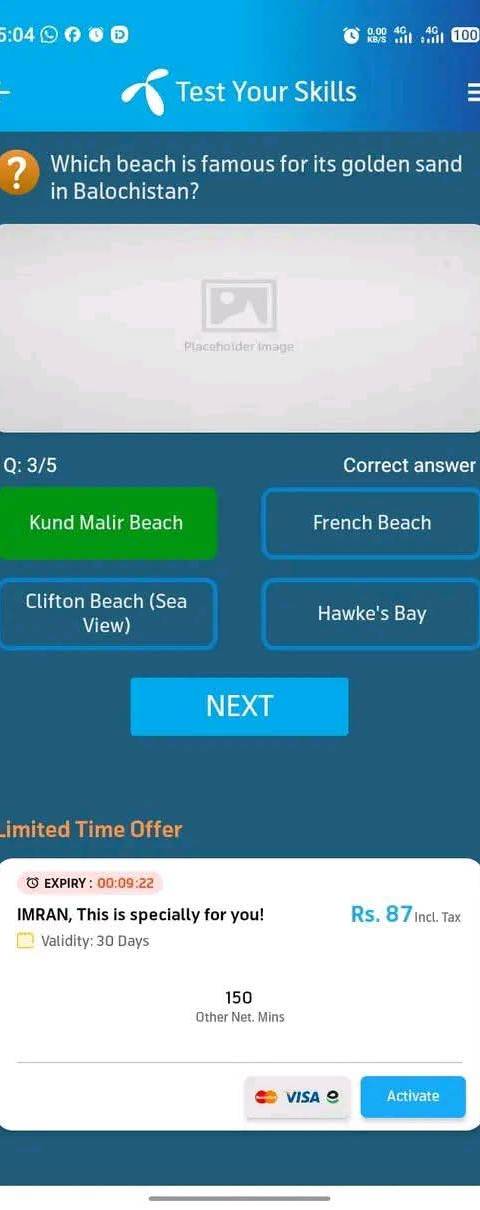 Telenor Quiz Question 3 – Which beach is famous for its golden sand in Balochistan? – Correct Answer: Kund Malir Beach
