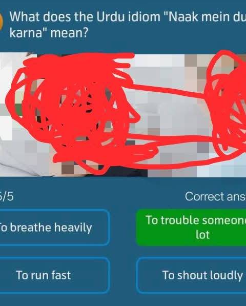 Telenor Quiz Question 5 – What does the Urdu idiom "Naak mein dum karna" mean? – Correct Answer: To trouble someone a lot