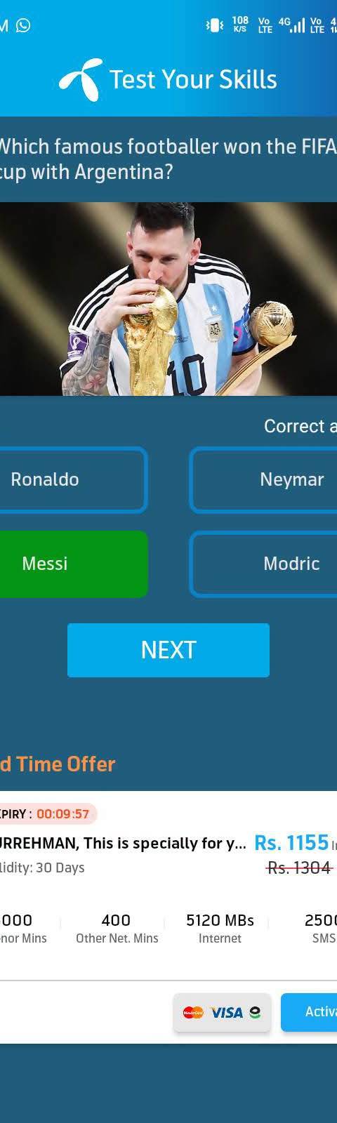 My Telenor Answer Today – Question 1 – Which famous footballer won the FIFA 2022 cup with Argentina? – Correct Answer: Messi