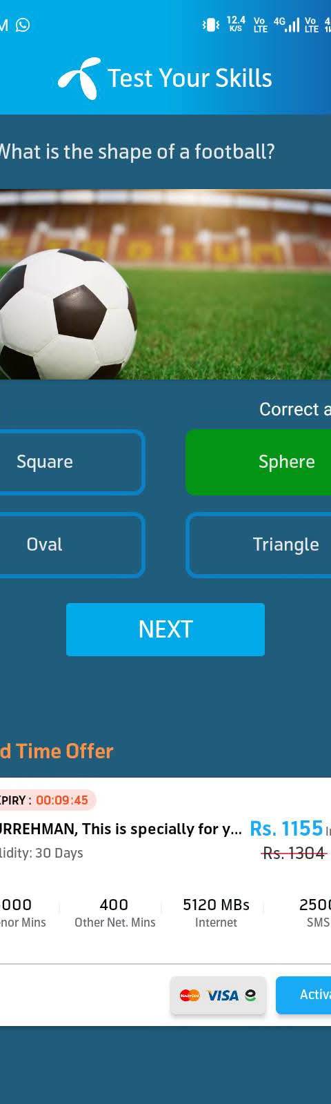 Telenor Quiz Question 4 – What is the shape of a football? – Correct Answer: Sphere