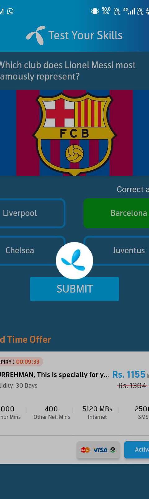 Telenor Quiz Question 5 – Which club does Lionel Messi most famously represent? – Correct Answer: Barcelona