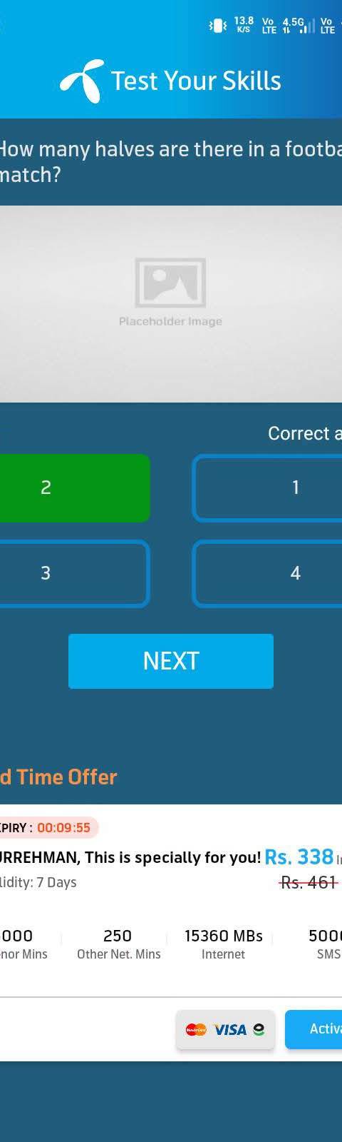 My Telenor Answer Today – Question 1 – How many halves are there in a football match? – Correct Answer: 2