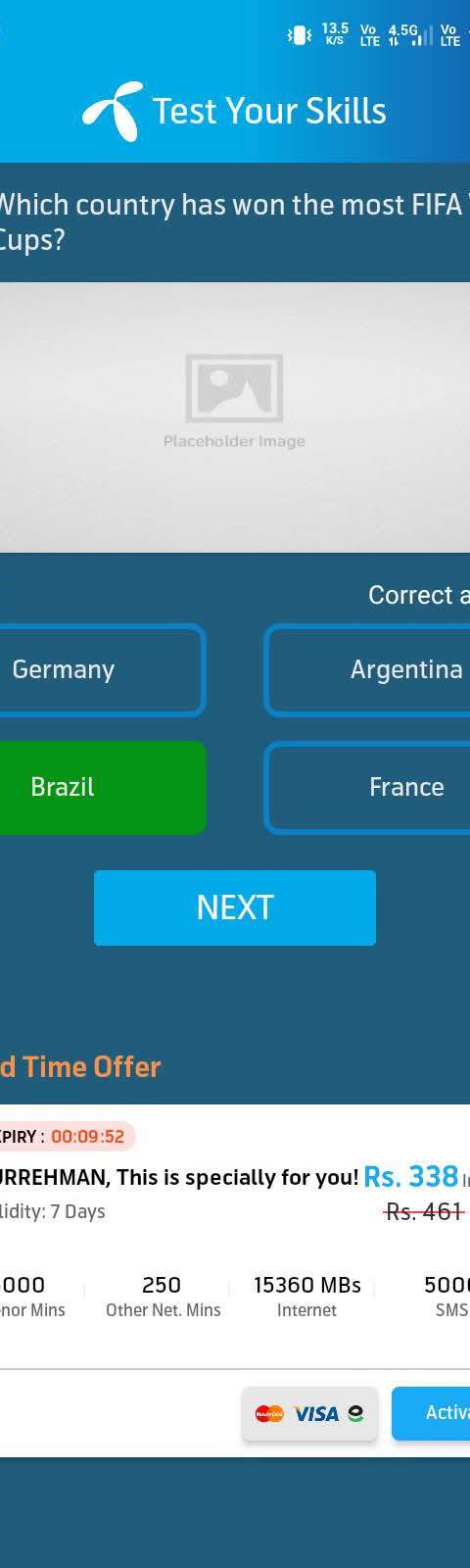 Telenor Quiz Question 2 – Which country has won the most FIFA World Cups? – Correct Answer: Brazil