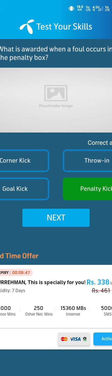 Telenor Quiz Question 3 – What is awarded when a foul occurs inside the penalty box? – Correct Answer: Penalty Kick