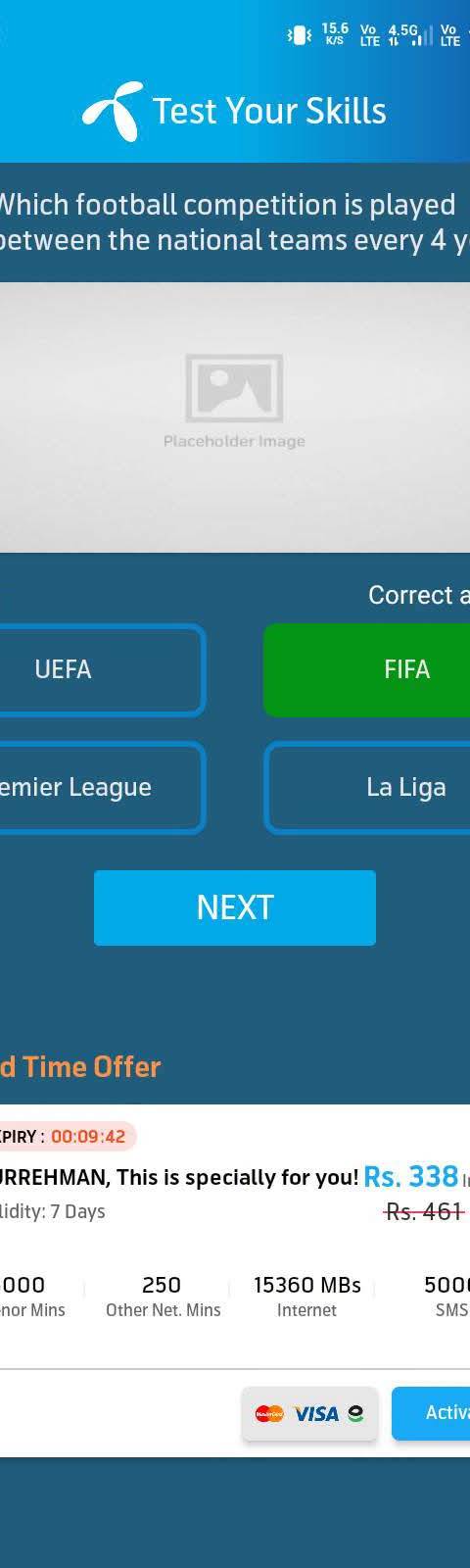 Telenor Quiz Question 4 – Which football competition is played between the national teams every 4 years? – Correct Answer: FIFA