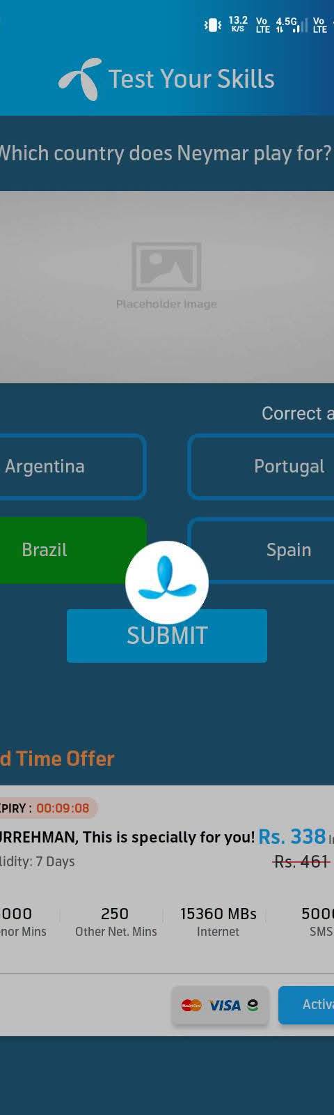 Telenor Quiz Question 5 – Which country does Neymar play for? – Correct Answer: Brazil