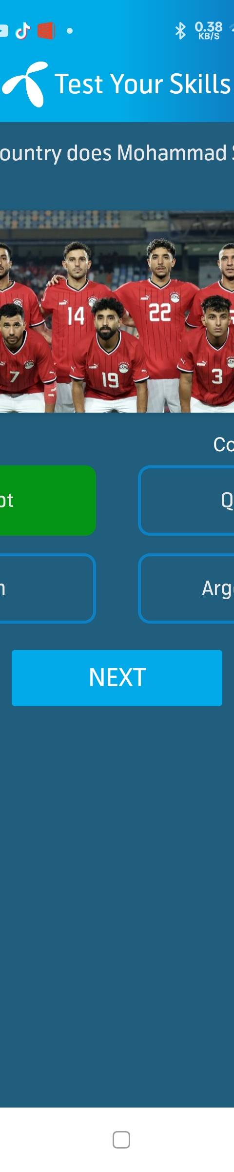 Telenor Quiz Question 2 – What country does Mohammad Salah plays for? – Correct Answer: Egypt