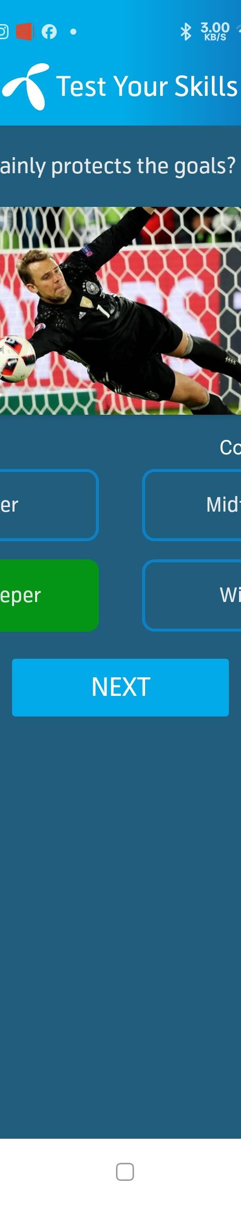 My Telenor Answer Today – Question 1 – Who mainly protects the goals? – Correct Answer: Goalkeeper