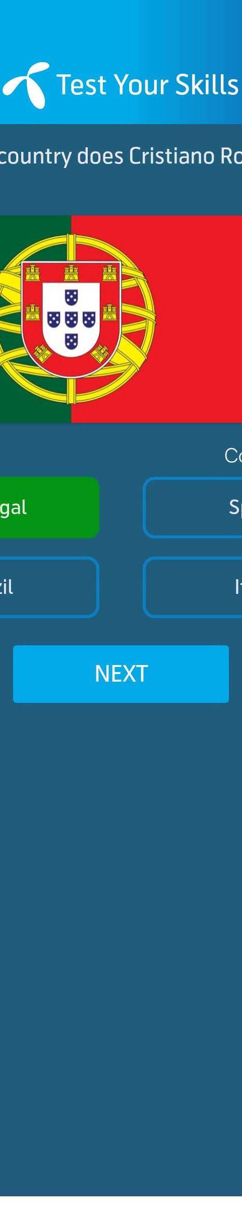 My Telenor Answer Today – Question 1 – Which country does Cristiano Ronaldo play for? – Correct Answer: Portugal