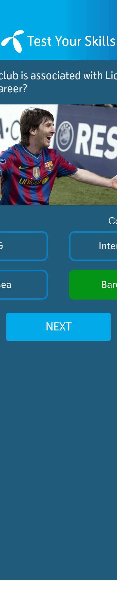 Telenor Quiz Question 4 – Which club is associated with Lionel Messi's early career? – Correct Answer: Barcelona