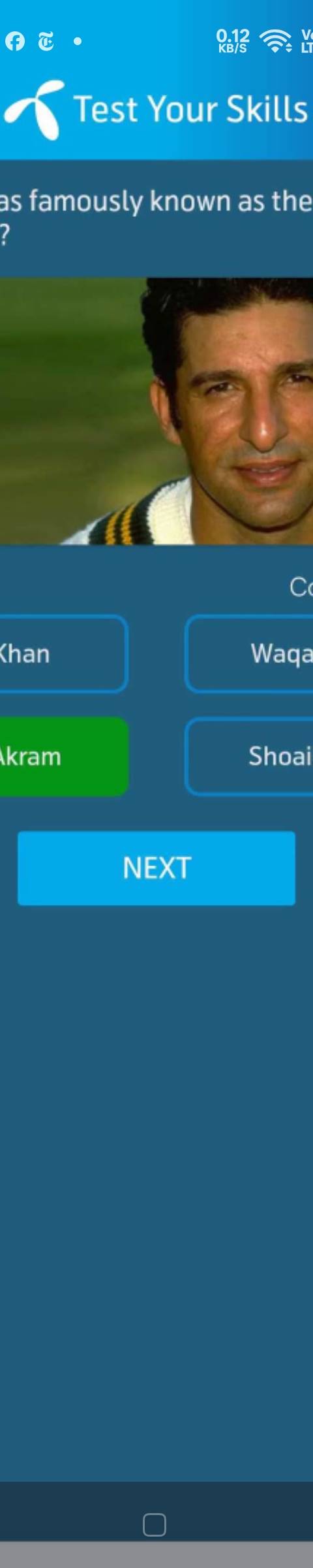 My Telenor Answer Today – Question 1 – Who was famously known as the "Sultan of Swing"? – Correct Answer: Wasim Akram