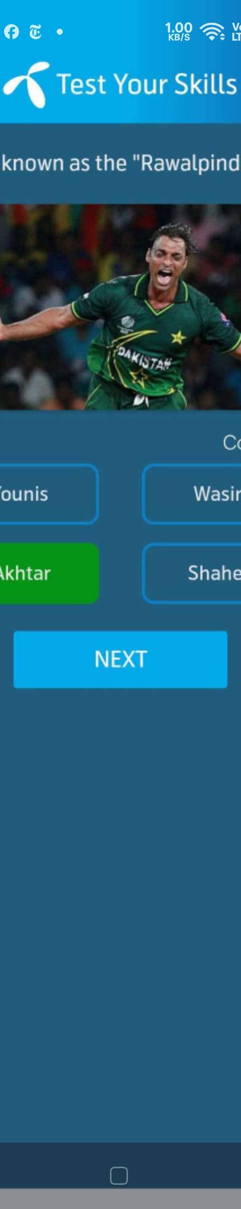 Telenor Quiz Question 3 – Who is known as the "Rawalpindi Express"? – Correct Answer: Shoaib Akhtar