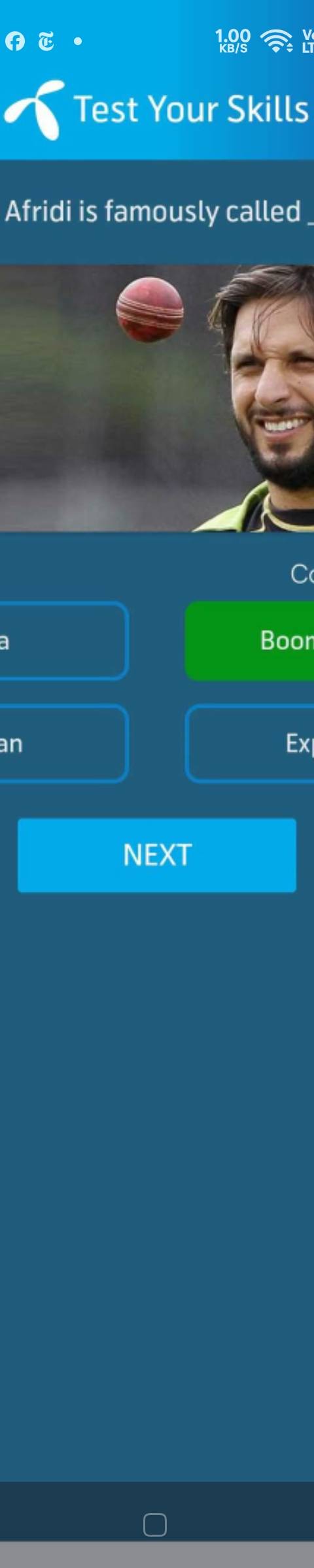 Telenor Quiz Question 4 – Shahid Afridi is famously called ___. – Correct Answer: Boom Boom