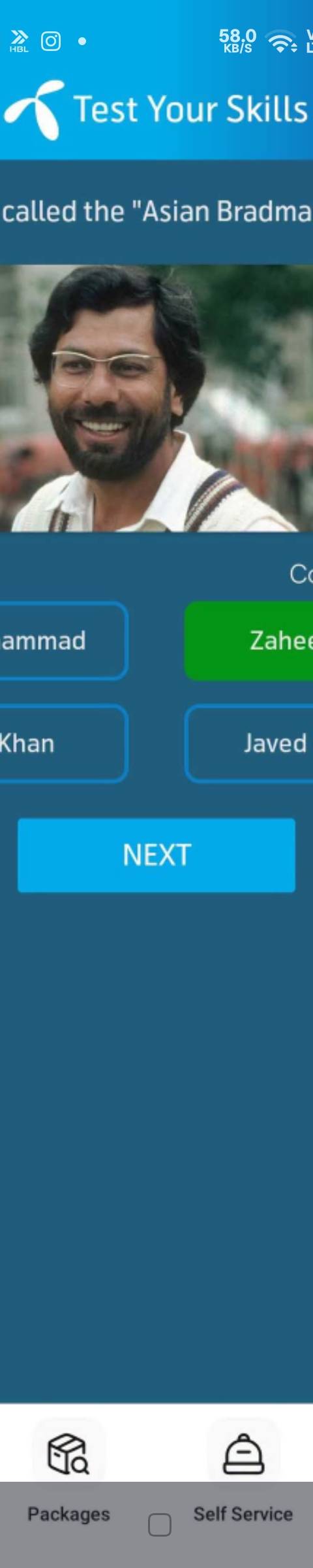 My Telenor Answer Today – Question 1 – Who is called the "Asian Bradman"? – Correct Answer: Zaheer Abbas