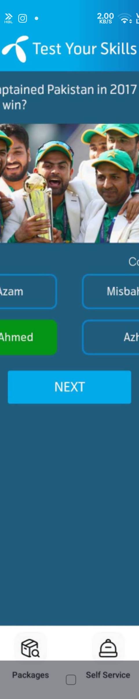 Telenor Quiz Question 3 – Who captained Pakistan in 2017 Champions Trophy win? – Correct Answer: Sarfaraz Ahmed