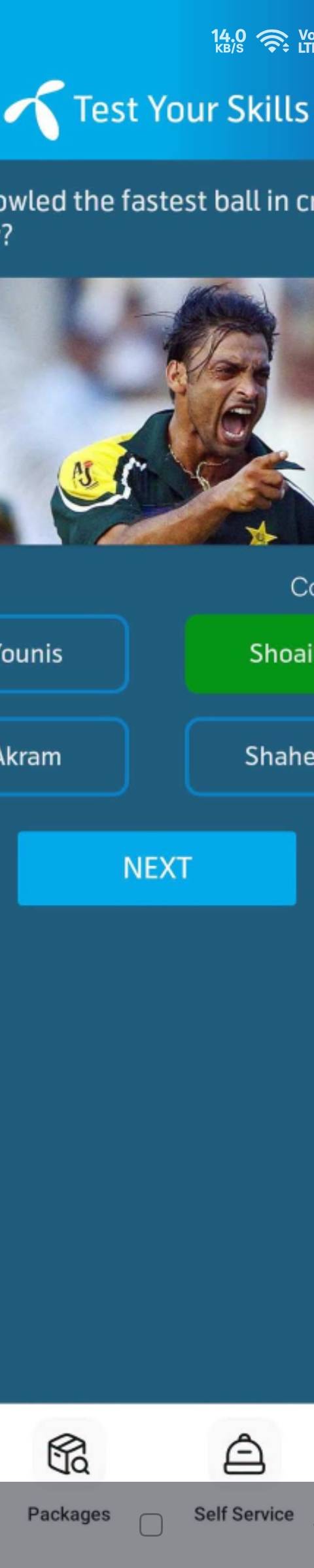 My Telenor Answer Today – Question 1 – Who bowled the fastest ball in cricket history? – Correct Answer: Shoaib Akhtar