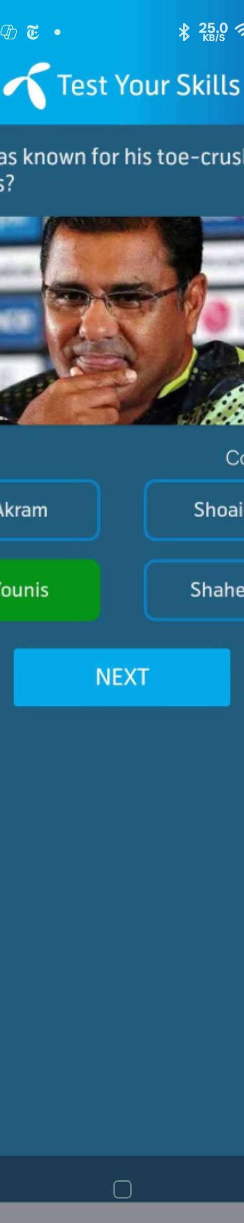 My Telenor Answer Today – Question 1 – Who was known for his toe-crushing yorkers? – Correct Answer: Waqar Younis