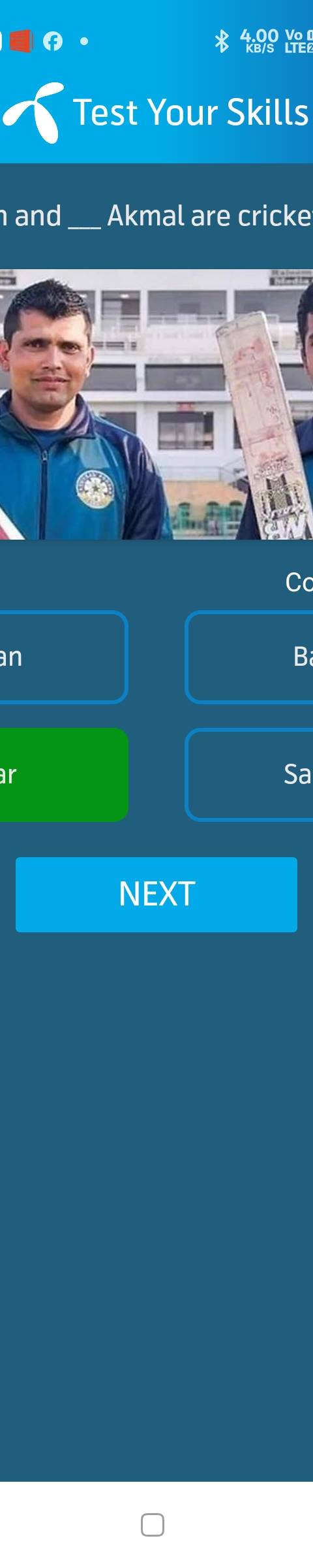 Telenor Quiz Question 2 – Kamran and ____ Akmal are cricketer brothers. – Correct Answer: Umar