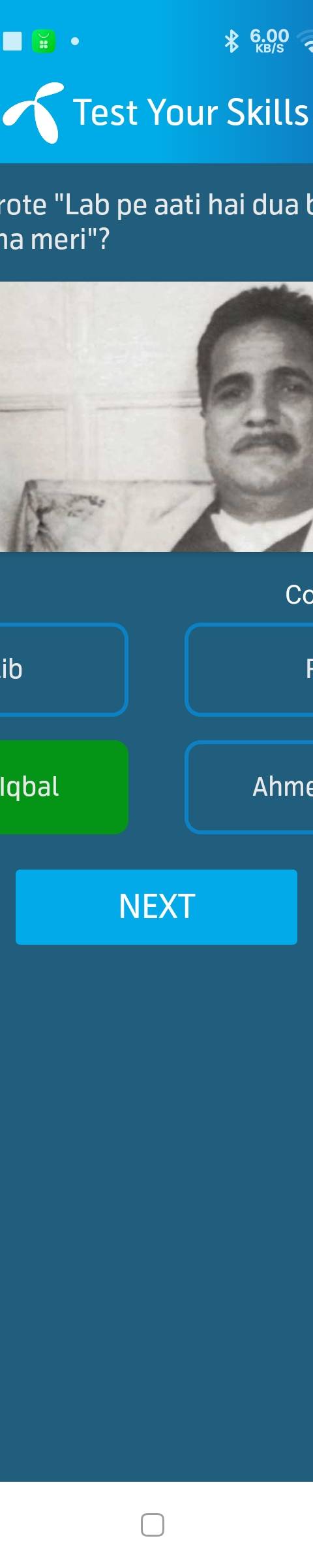 Telenor Quiz Question 4 – Who wrote "Lab pe aati hai dua ban ke tamanna meri"? – Correct Answer: Allama Iqbal