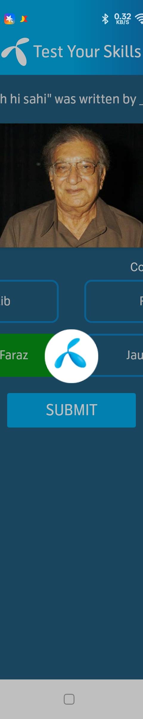 Telenor Quiz Question 5 – "Ranjish hi sahi" was written by _. – Correct Answer: Ahmed Faraz