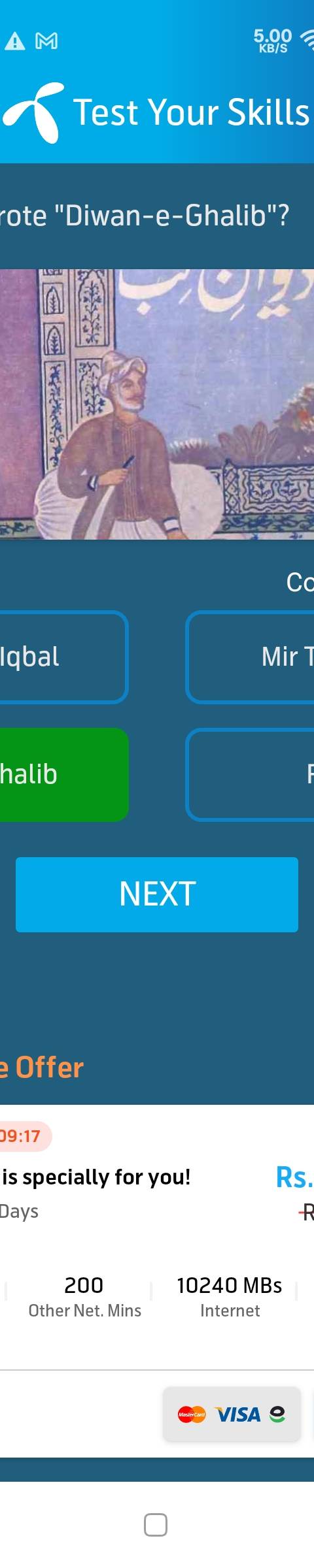 Telenor Quiz Question 3 – Who wrote "Diwan-e-Ghalib"? – Correct Answer: Mirza Ghalib