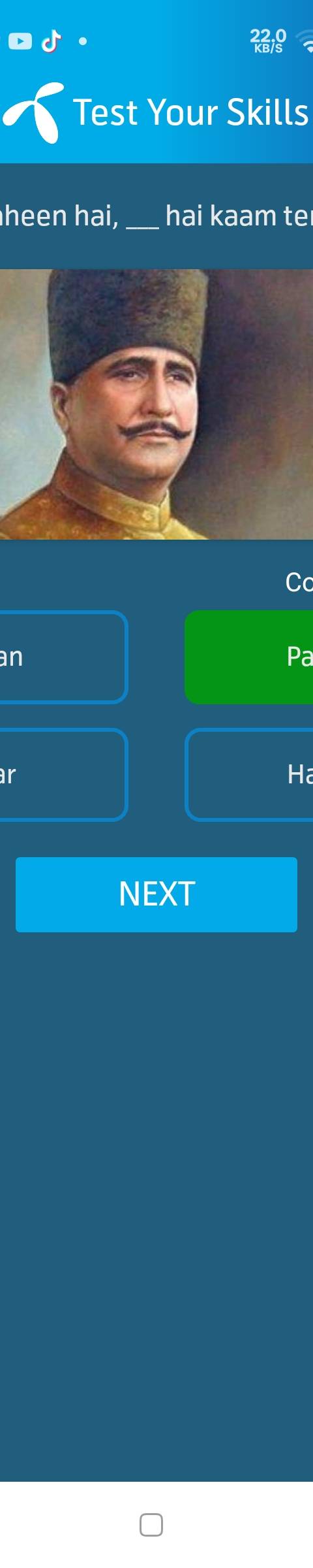 My Telenor Answer Today – Question 1 – "Tu shaheen hai, ____ hai kaam tera" – Correct Answer: Parwaz
