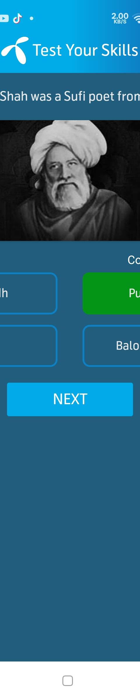 Telenor Quiz Question 3 – Bulleh Shah was a Sufi poet from ___. – Correct Answer: Punjab