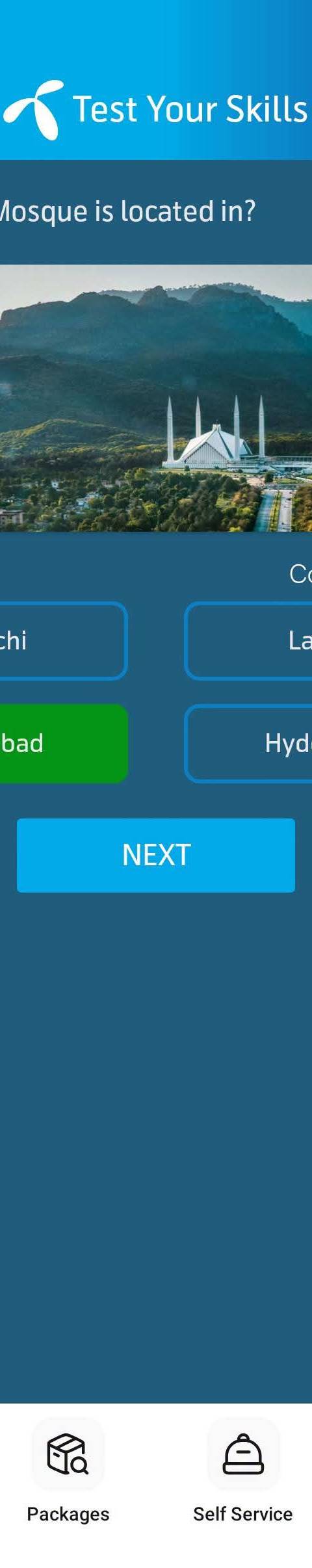 My Telenor Answer Today – Question 1 – Faisal Mosque is located in? – Correct Answer: Islamabad