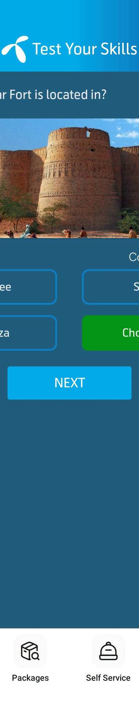 Telenor Quiz Question 2 – Derawar Fort is located in? – Correct Answer: Cholistan
