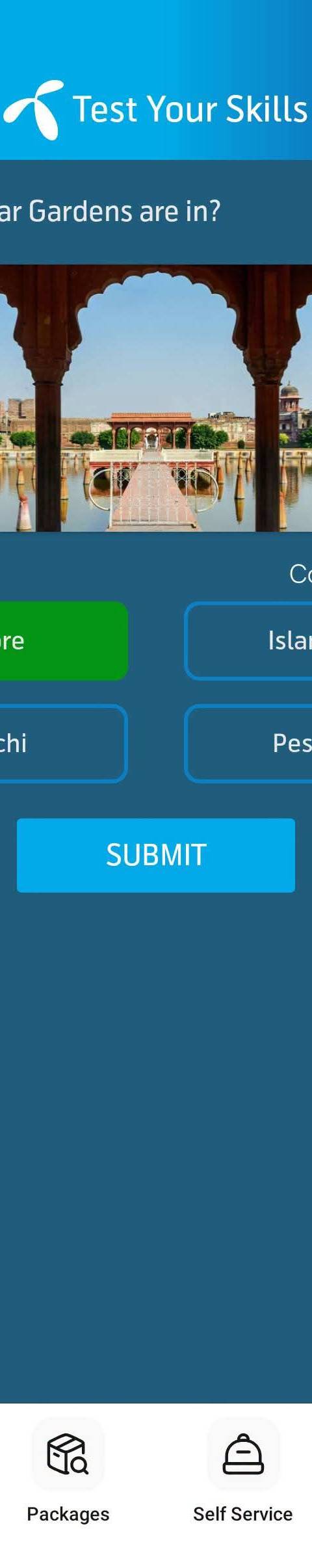 Telenor Quiz Question 5 – Shalimar Gardens are in? – Correct Answer: Lahore