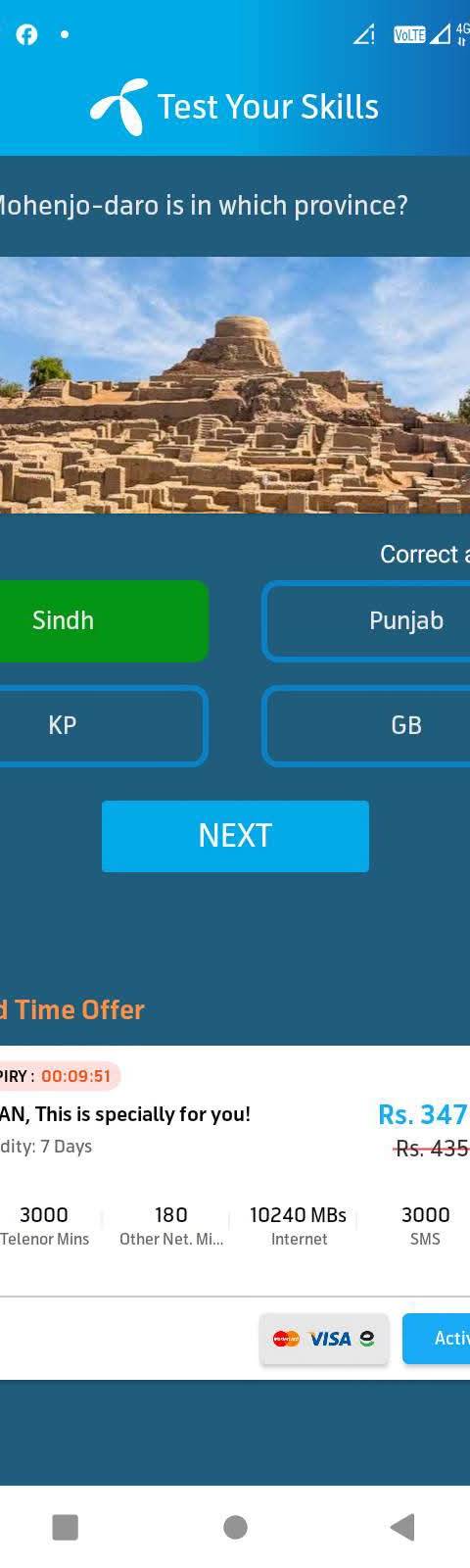 My Telenor Answer Today – Question 1 – Mohenjo-daro is in which province? – Correct Answer: Sindh