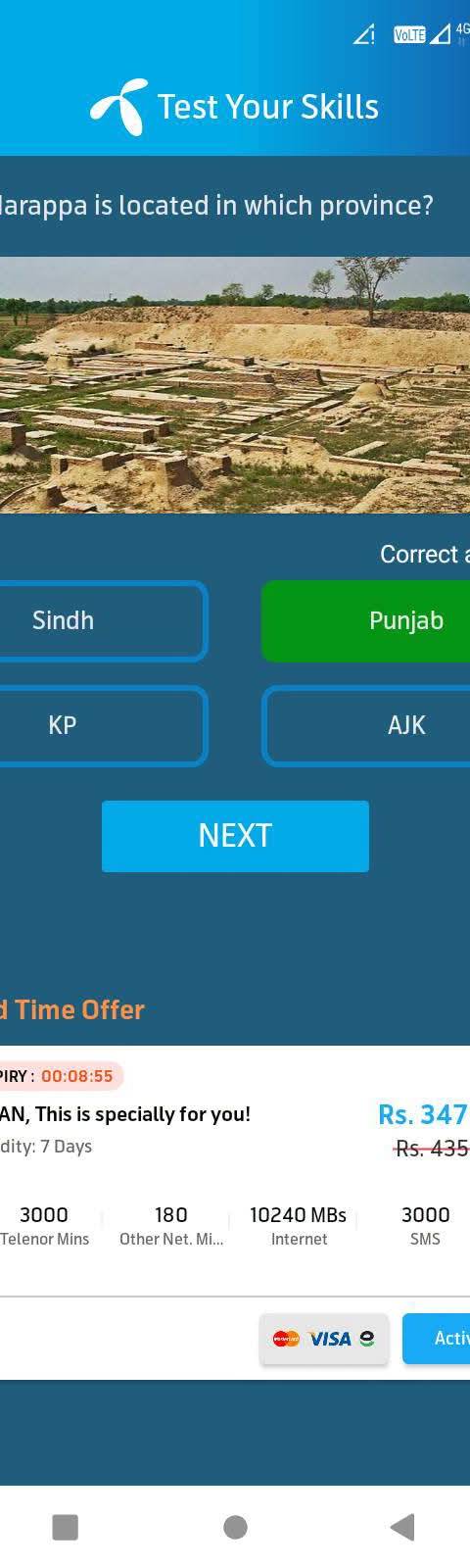 Telenor Quiz Question 2 – Harappa is located in which province? – Correct Answer: Punjab