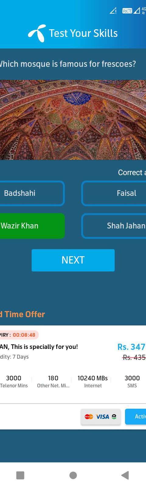 Telenor Quiz Question 3 – Which mosque is famous for frescoes? – Correct Answer: Wazir Khan