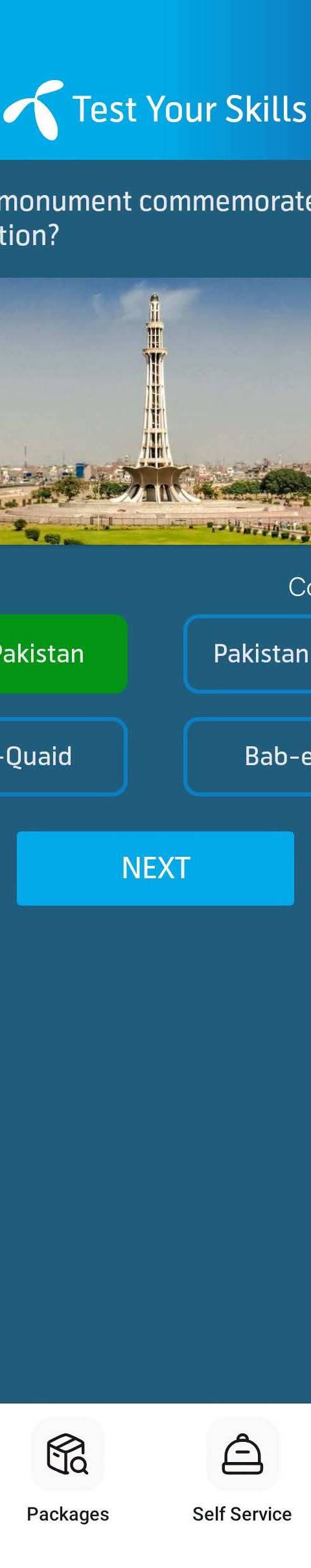 Telenor Quiz Question 3 – Which monument commemorates Lahore Resolution? – Correct Answer: Minar-e-Pakistan