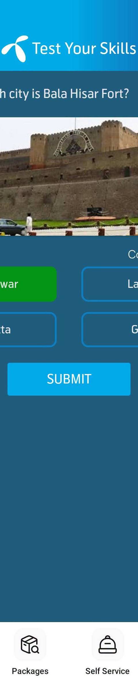 Telenor Quiz Question 5 – In which city is Bala Hisar Fort? – Correct Answer: Peshawar