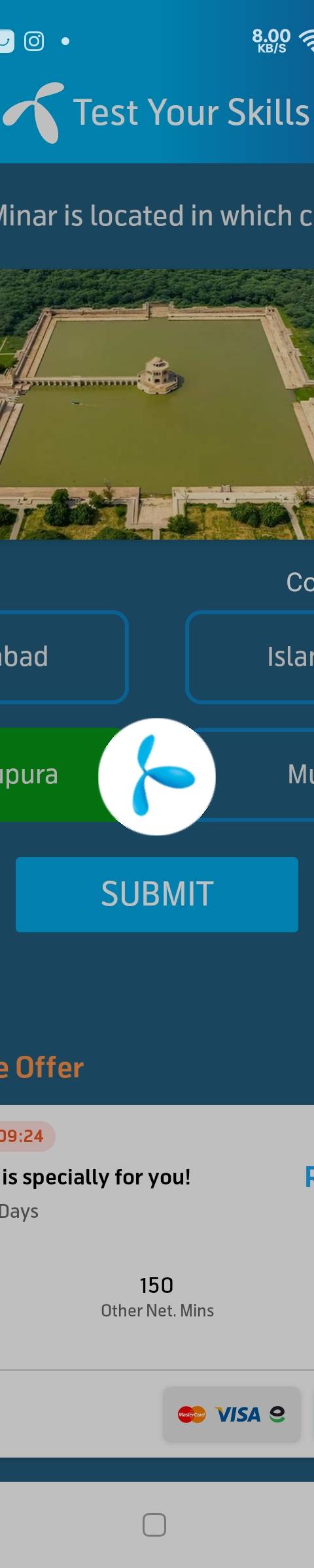 Telenor Quiz Question 5 – Hiran Minar is located in which city? – Correct Answer: Sheikhupura
