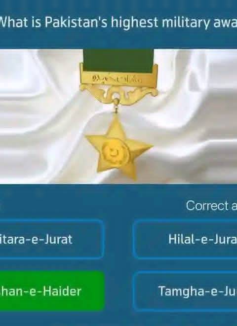 Telenor Quiz Question 3 – What is Pakistan's highest military award? – Correct Answer: Nishan-e-Haider