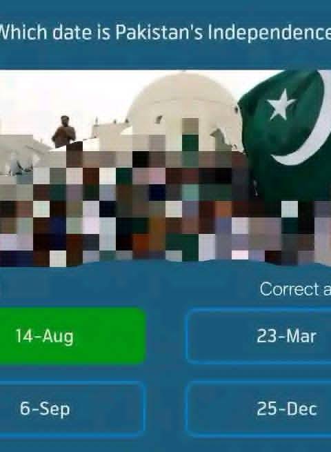 Telenor Quiz Question 4 – Which date is Pakistan's Independence Day? – Correct Answer: 14-Aug