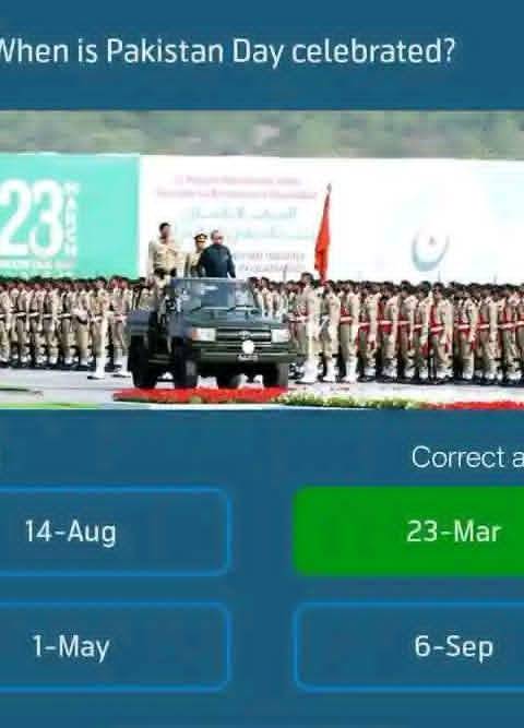 Telenor Quiz Question 5 – When is Pakistan Day celebrated? – Correct Answer: 23-Mar