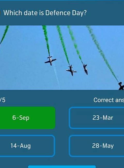 My Telenor Answer Today – Question 1 – Which date is Defence Day? – Correct Answer: 6-Sep